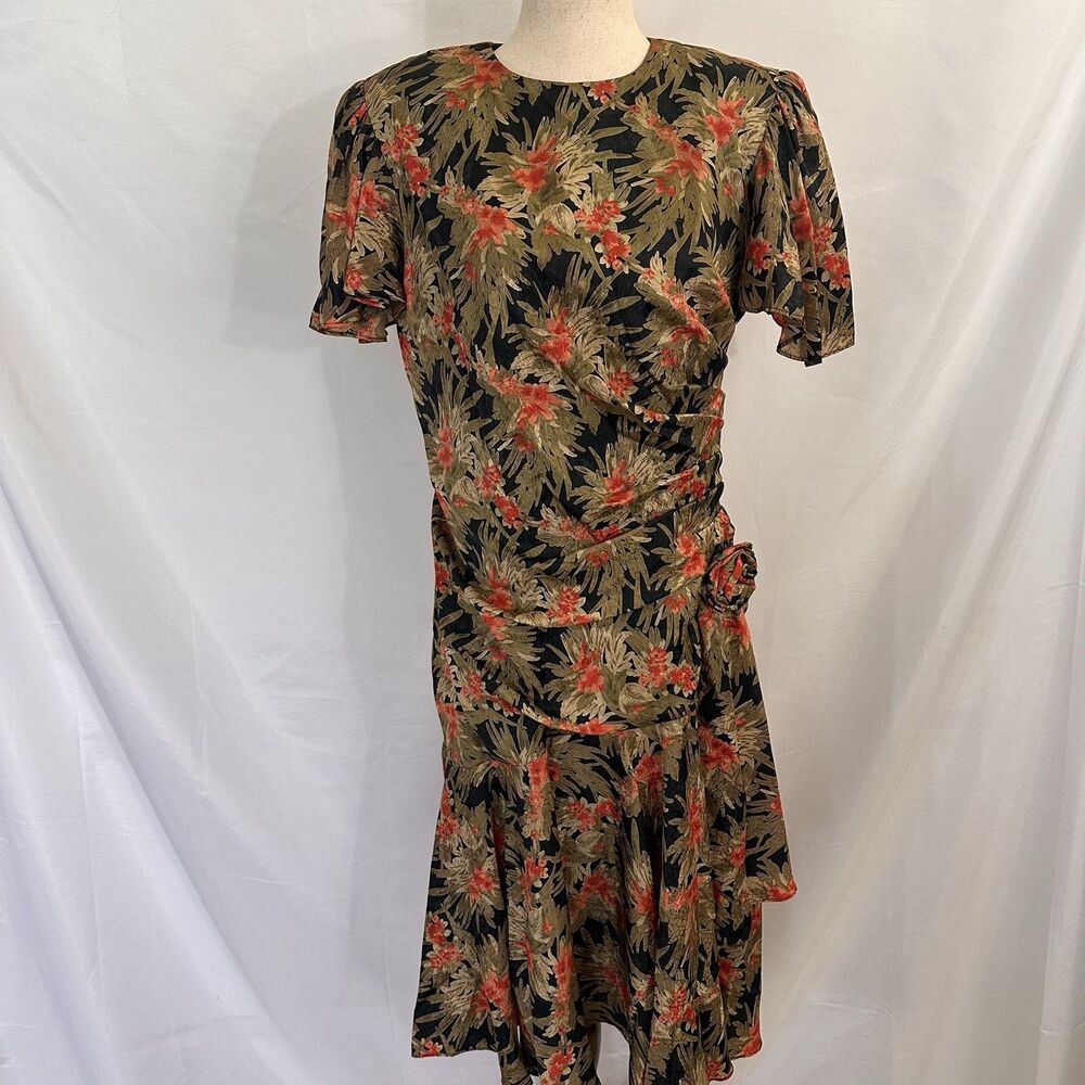Vintage David Rose Drop Waist Floral Midi Dress Size 12 Womens Rosette